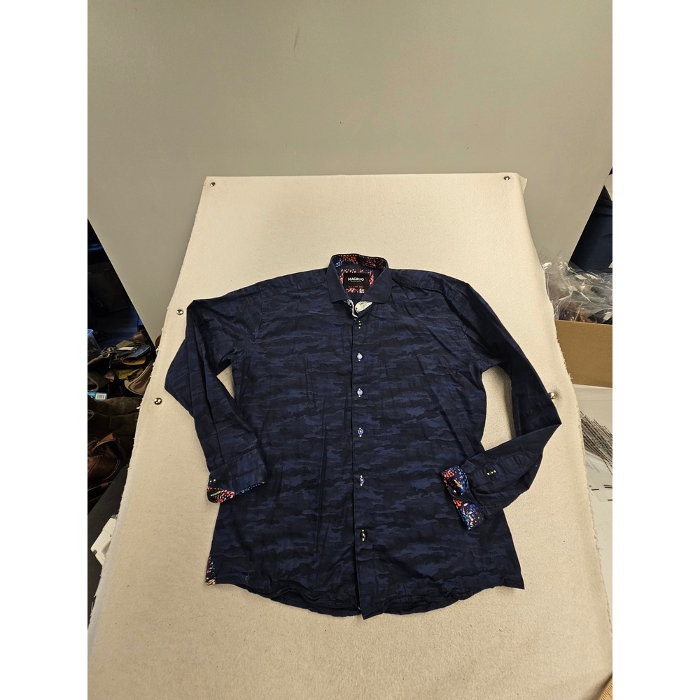 Maceoo‎ Einstein Camo Blue Italian Jacquard Long Sleeve Button Down Shirt 5/XL